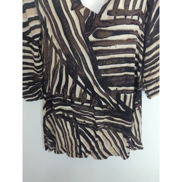 Nic+Zoe Zebra Striped V-Neck Blouse - Size PP - Cream & Brown Animal Casual Top - Picture 5 of 8
